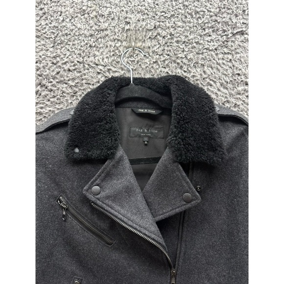 Rag & Bone Wool Shearling Collar Bowery Motorcycle Jacket Black‎ Womens Size 10 - Picture 3 of 13